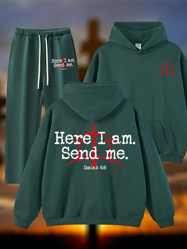 Here I Am Send Me - Bible Verse Isaiah 6:8 Jesus God Christian Plush Fleece-Lined Hoodie Set