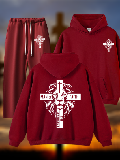 Man of Faith  Jesus God Christian Plush Fleece-Lined Hoodie Set