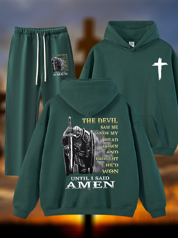 The Devil Saw Me with My Head Down and Thought He'd Won Until I Said Amen  Jesus God Christian Plush Fleece-Lined Hoodie Set