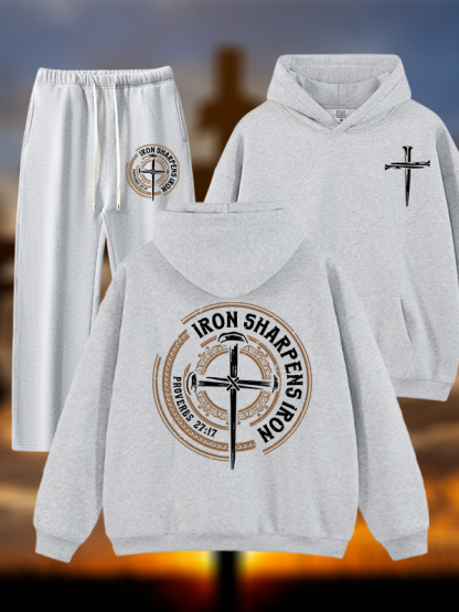 Iron Sharpens Iron - Proverbs 27:17  Jesus God Christian Plush Fleece-Lined Hoodie Set