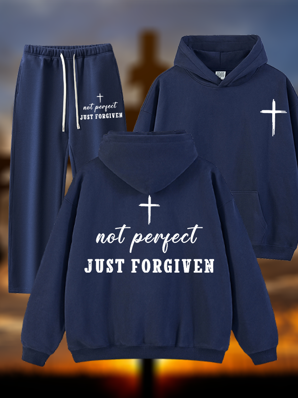 Not Perfect Just Forgiven Jesus God Christian Plush Fleece-Lined Hoodie Set