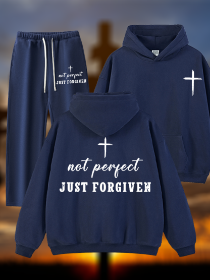 Not Perfect Just Forgiven Jesus God Christian Plush Fleece-Lined Hoodie Set