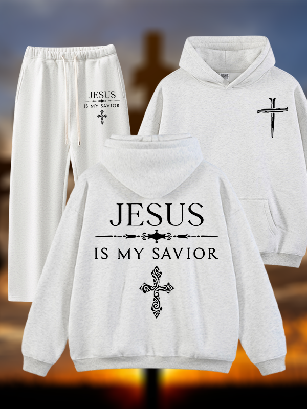 Jesus Is My Savior Jesus God Christian Plush Fleece-Lined Hoodie Set