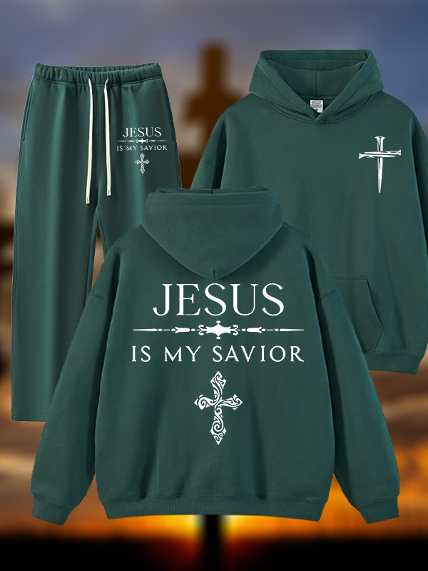 Jesus Is My Savior Jesus God Christian Plush Fleece-Lined Hoodie Set