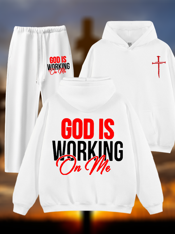 God Is Working On Me  Jesus God Christian Plush Fleece-Lined Hoodie Set