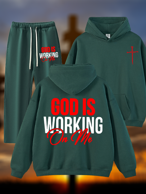 God Is Working On Me  Jesus God Christian Plush Fleece-Lined Hoodie Set