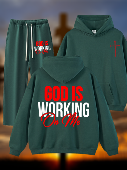 God Is Working On Me  Jesus God Christian Plush Fleece-Lined Hoodie Set