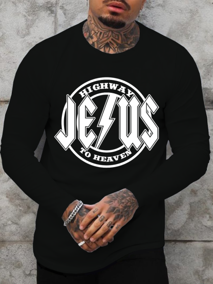 Jesus Highway to Heaven Jesus God Christian Cotton Long Sleeve T-Shirt