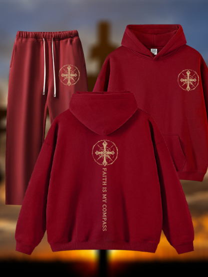 Faith Is My Compass Jesus God Christian Plush Fleece-Lined Hoodie Set
