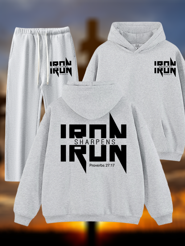 IRON SHARPENS IRON Proverbs 27:17 Jesus God Christian Plush Fleece-Lined Hoodie Set