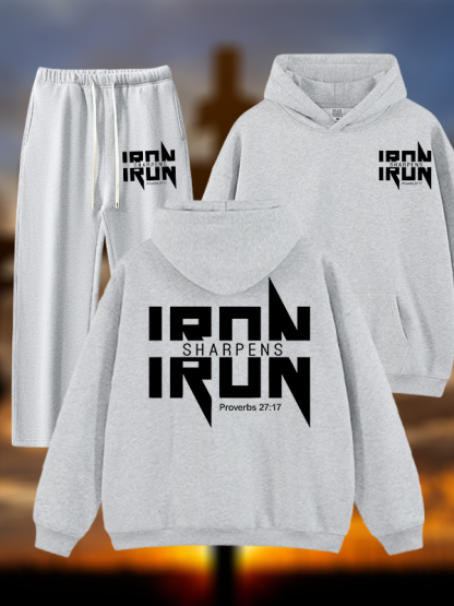 IRON SHARPENS IRON Proverbs 27:17 Jesus God Christian Plush Fleece-Lined Hoodie Set