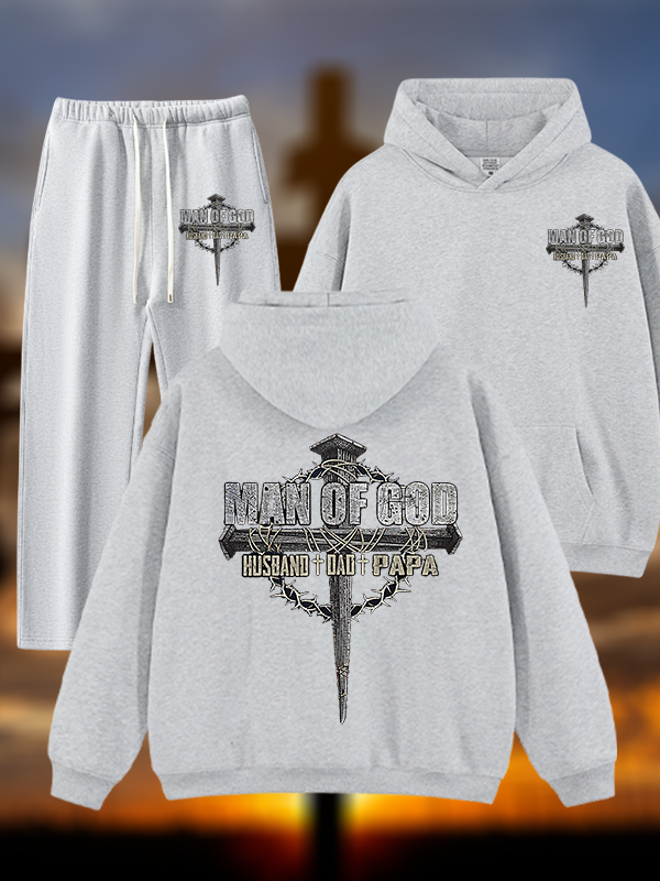 Man Of God Husband Dad PaPa Jesus God Christian Plush Fleece-Lined Hoodie Set