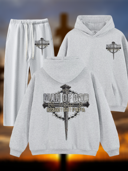 Man Of God Husband Dad PaPa Jesus God Christian Plush Fleece-Lined Hoodie Set