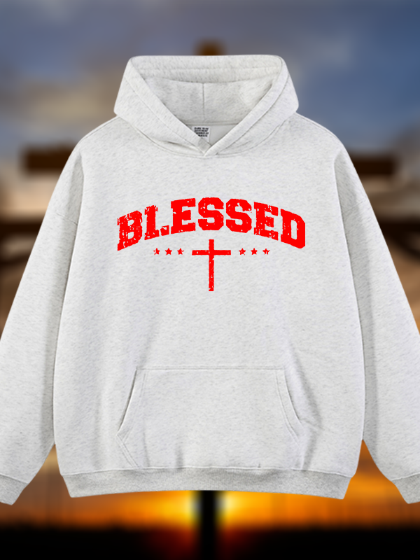 Blessed Cross Jesus God Christian Plush Fleece-Lined Hoodie