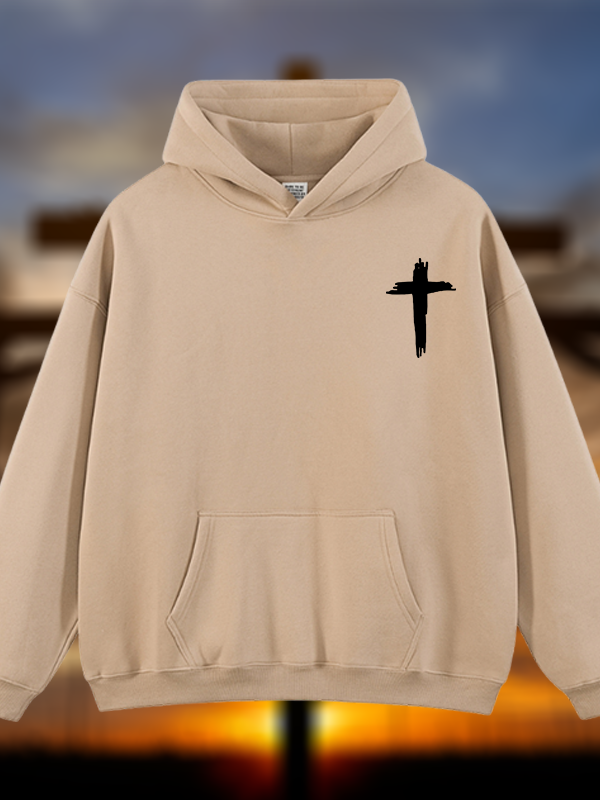 Cross Printed Jesus God Christian Plush Fleece-Lined Hoodie