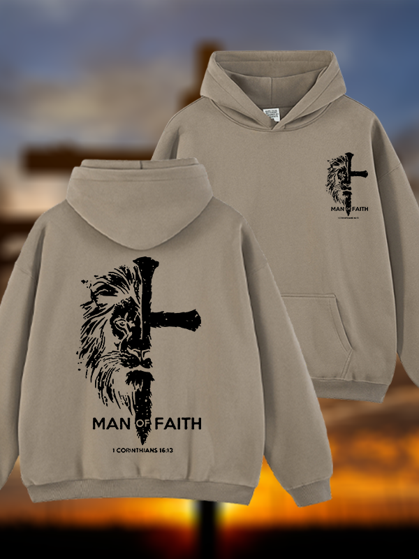 Man of Faith Jesus God Christian Plush Fleece-Lined Hoodie
