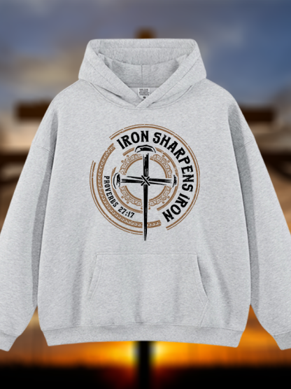 Iron Sharpens Iron - Proverbs 27:17 Jesus God Christian Plush Fleece-Lined Hoodie