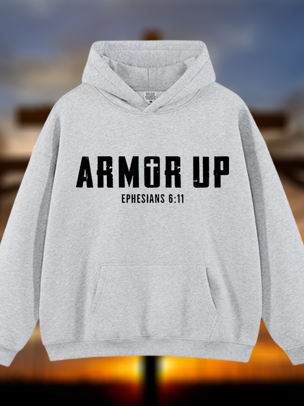 Armor Up Jesus God Christian Plush Fleece-Lined Hoodie