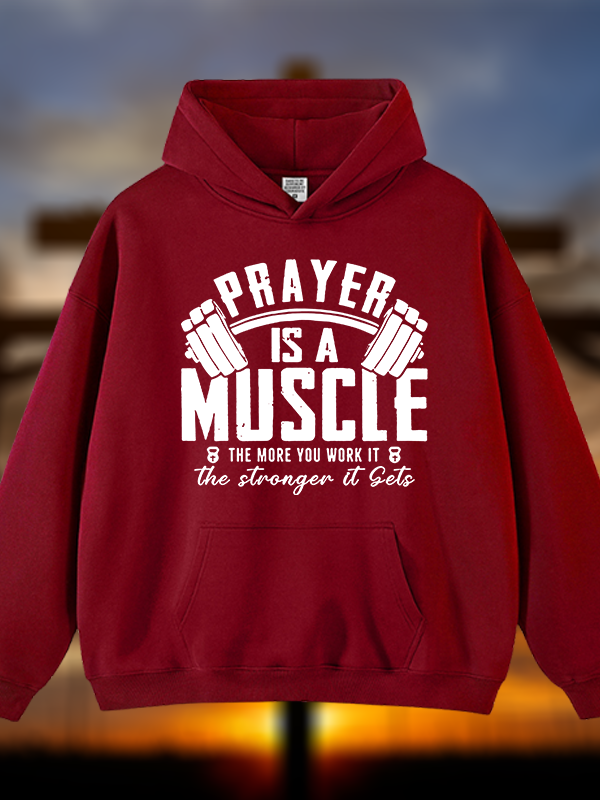 Prayer Is A Muscle Cross Jesus God Christian Plush Fleece-Lined Hoodie