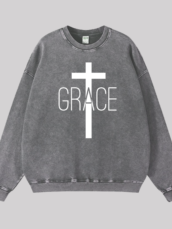 Grace Cross Jesus God Christian Washed Sweatshirt