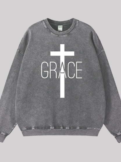 Grace Cross Jesus God Christian Washed Sweatshirt