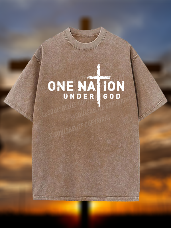 One Nation Under God Cross Christian Washed T-Shirt