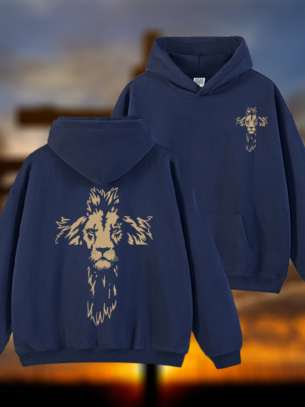 Lion Cross Jesus God Christian Plush Fleece-Lined Hoodie