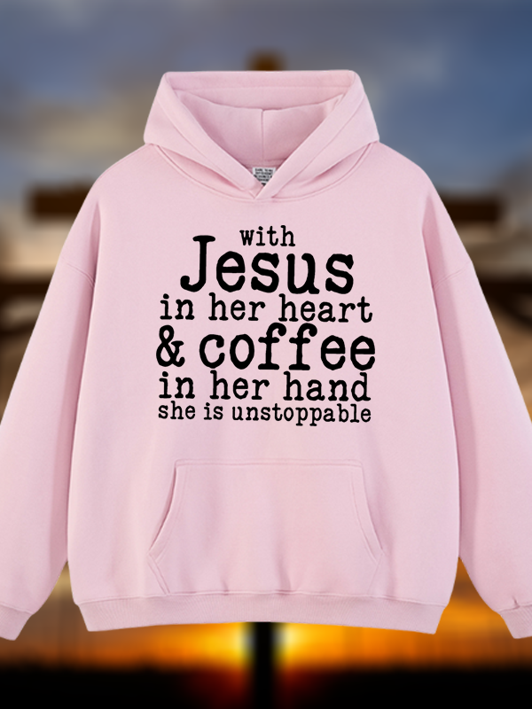 Jesus in her Heart  Jesus God Christian Plush Fleece-Lined Hoodie