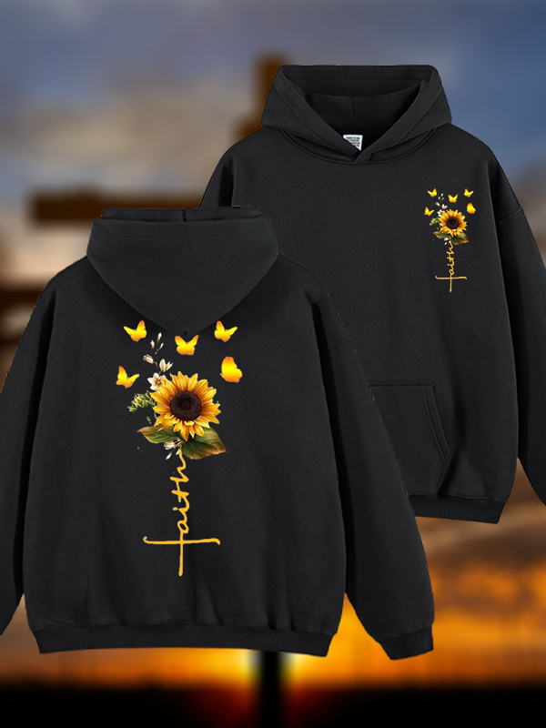 Sunflower Faith Religious Jesus God Christian Plush Fleece-Lined Hoodie