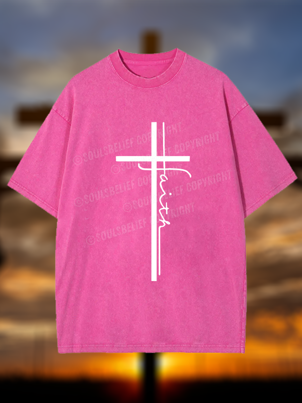 Faith Cross Christian Washed T-Shirt