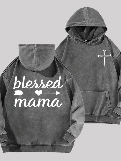 Blessed Mama Jesus God Christian Washed Hoodie