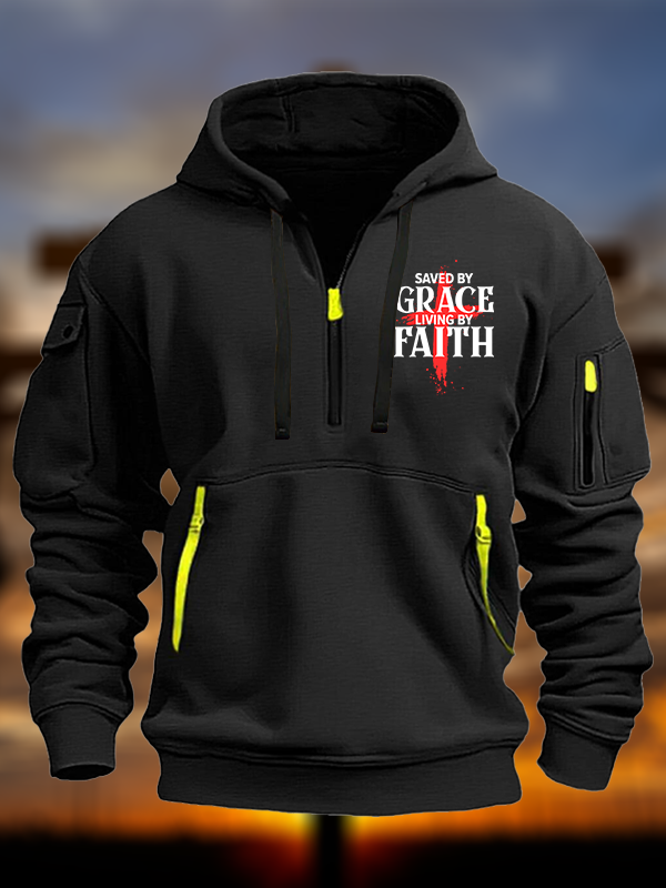Saved By Grace Living By Faith Jesus God Christian Zipper Hoodies
