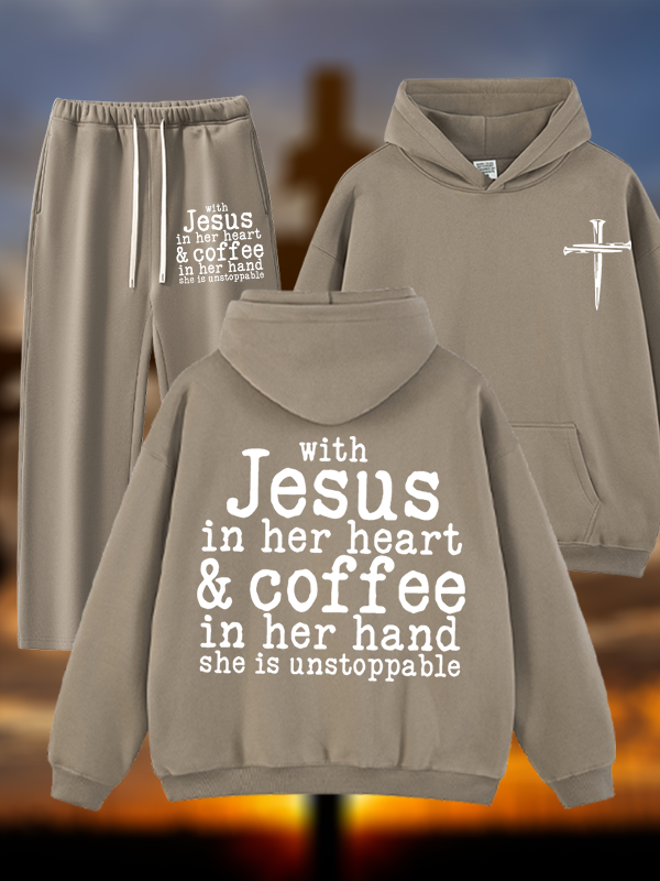 Jesus in her Heart  Jesus God Christian Plush Fleece-Lined Hoodie Set