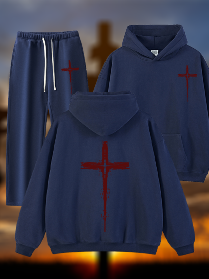 Light of Cross Jesus God Christian Plush Fleece-Lined Hoodie Set