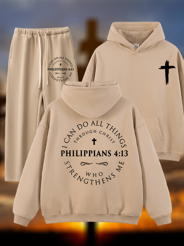 Philippians 4:13 Jesus God Christian Plush Fleece-Lined Hoodie Set
