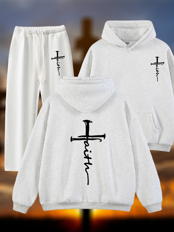 Cross Jesus God Christian Plush Fleece-Lined Hoodie Set