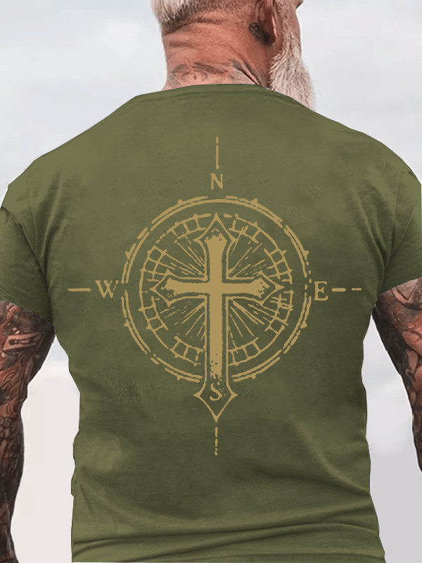 Cross Compass Jesus God Christian Cotton T-Shirt