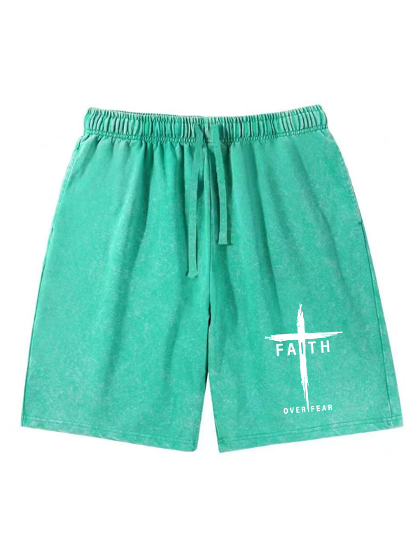 Faith Over Fear Cross  Jesus God Christian Washed Shorts