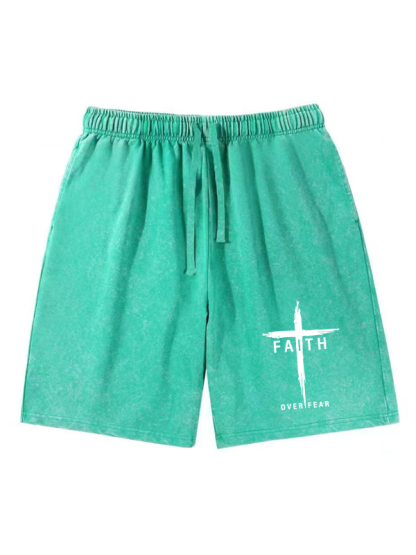 Faith Over Fear Cross  Jesus God Christian Washed Shorts