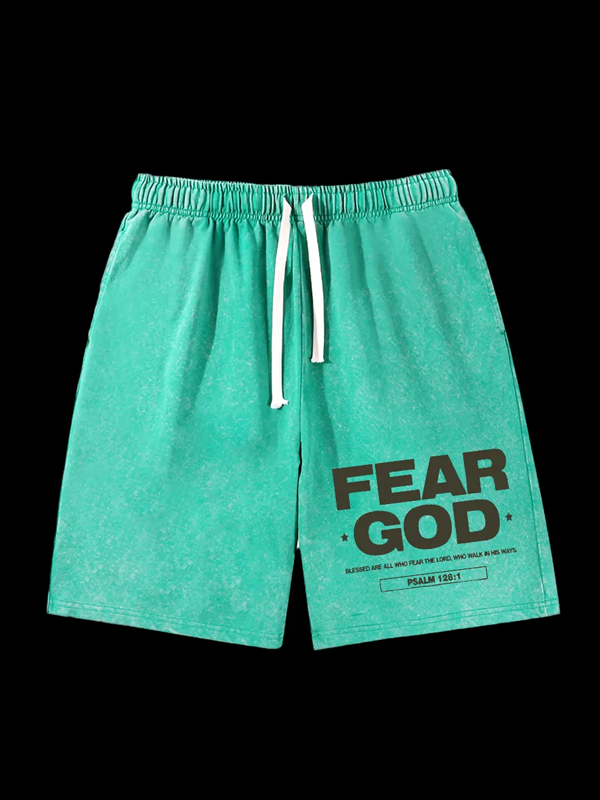 Fear God Jesus God Christian Washed Shorts