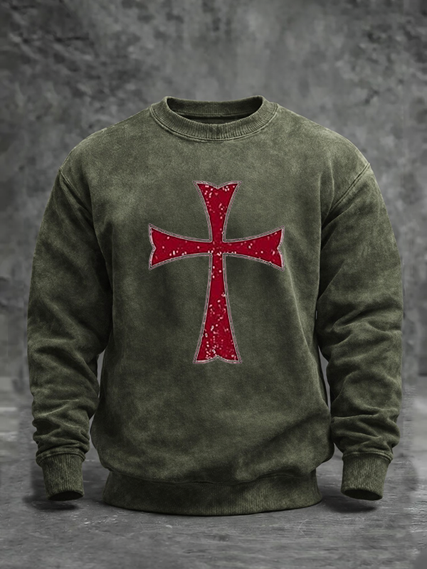 Knights Templar Crusader Cross Jesus God Christian Washed Sweatshirt