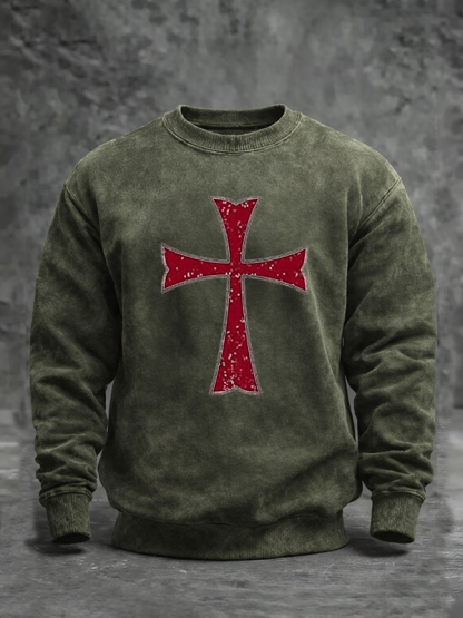 Knights Templar Crusader Cross Jesus God Christian Washed Sweatshirt