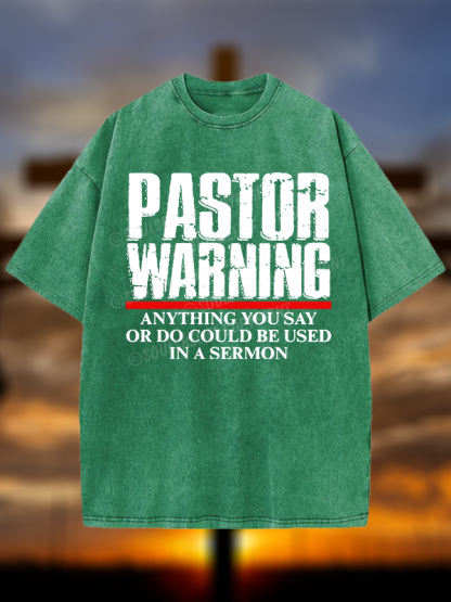 Pastor Warning Christian Washed T-Shirt