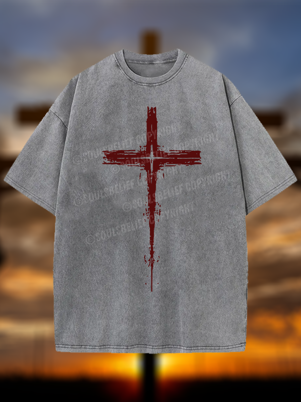 Light of Cross Jesus God Christian Washed T-Shirt