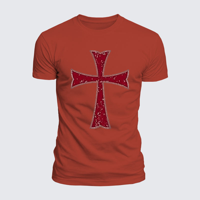 Knights Templar Crusader Cross Jesus God Christian  – Luxe Mercerized Interlock Cotton Tee