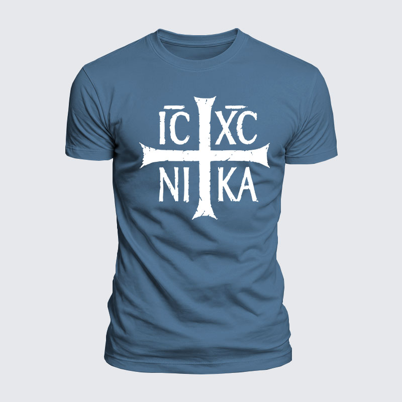 Luxe Mercerized Cotton Tee - ICXC NIKA Christogram Jesus Christ is winner