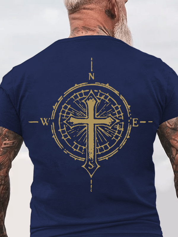 Cross Compass Jesus God Christian Cotton T-Shirt