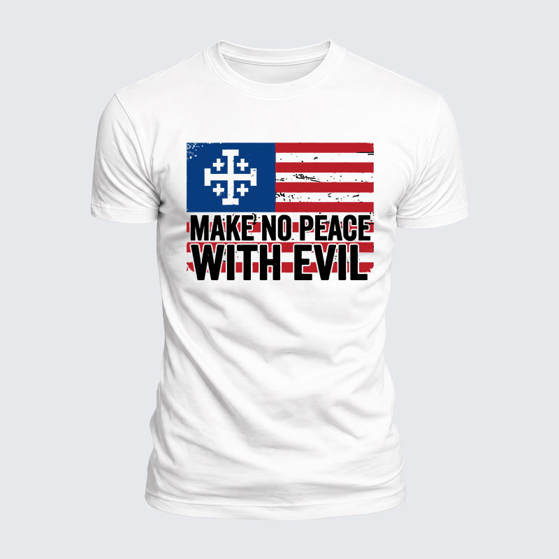 Luxe Mercerized Cotton Tee - Make No Peace with Evil Jerusalem Cross United States Flag 