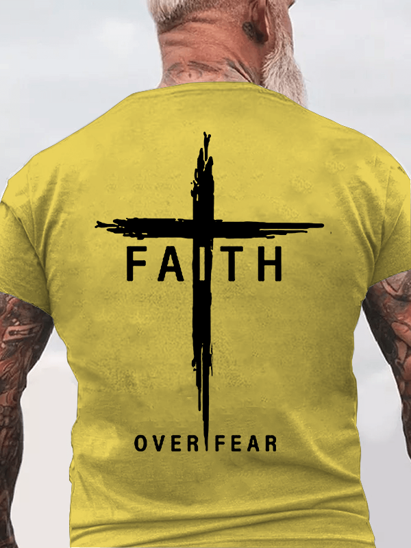Faith Over Fear Cross Jesus God Christian Cotton T-Shirt