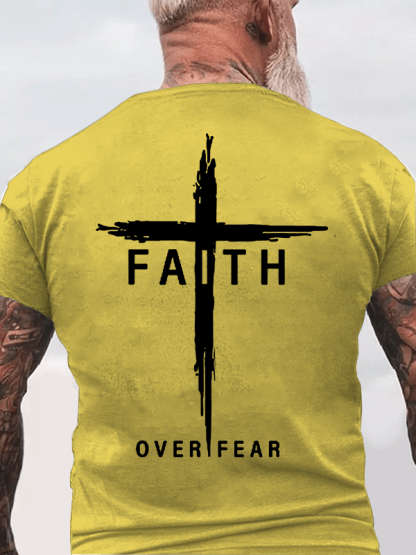 Faith Over Fear Cross Jesus God Christian Cotton T-Shirt